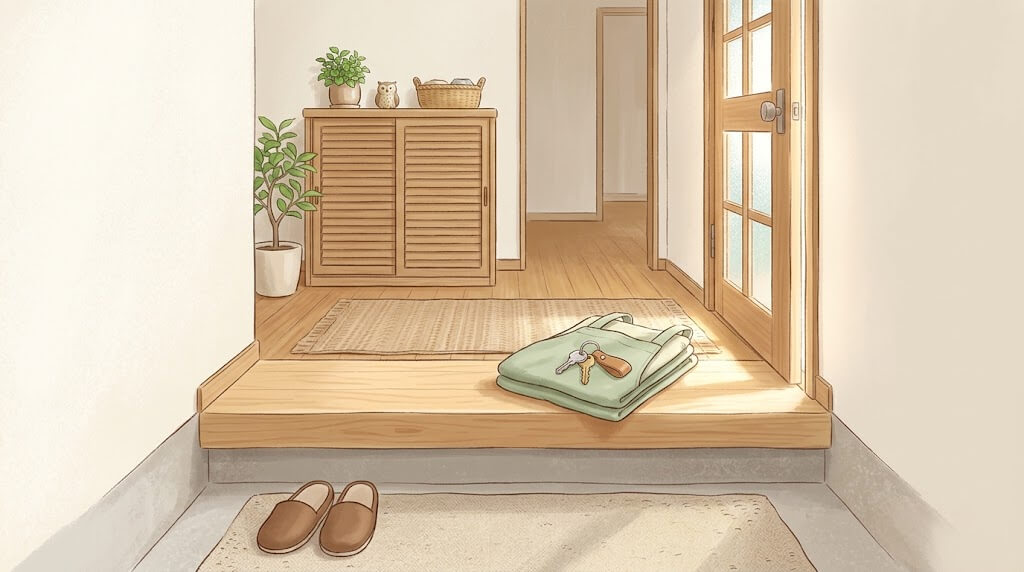 玄関に置かれたエプロンと家の鍵